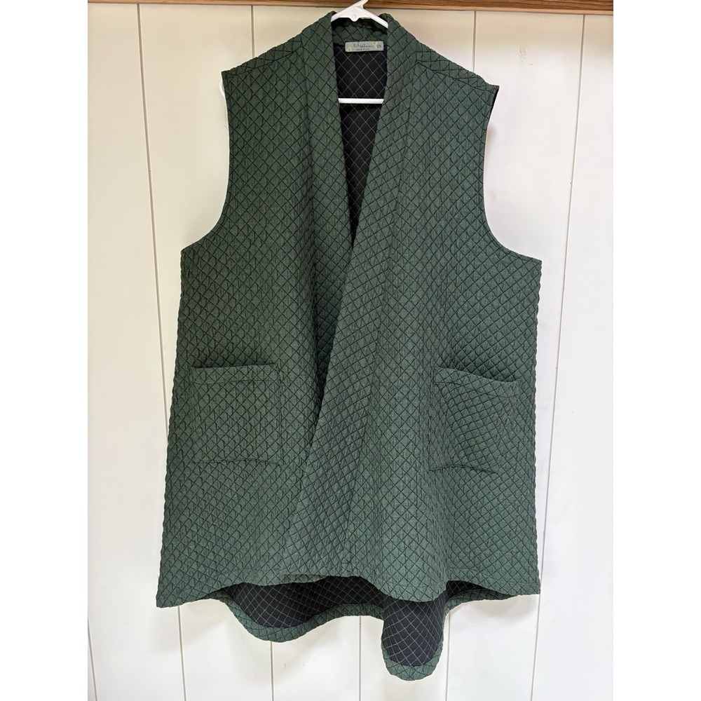 Chalet Et Ceci 2X Vest Green Quilted Boho Lagenlook Utility Pockets Layering